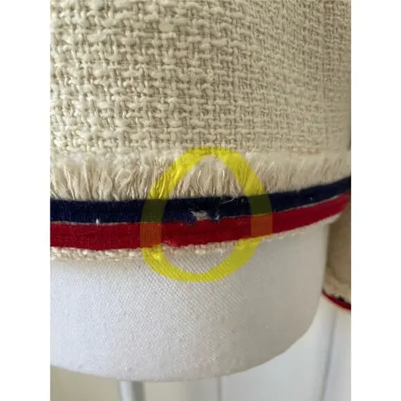 J.Crew Lady Jacket Blazer Tweed Cropped Fringe Fringy White Red Navy Blue Size 6 - Picture 8 of 13